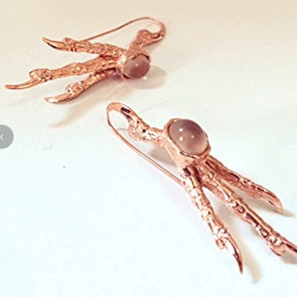 Rose gold plate claw moonstone earrings handmade